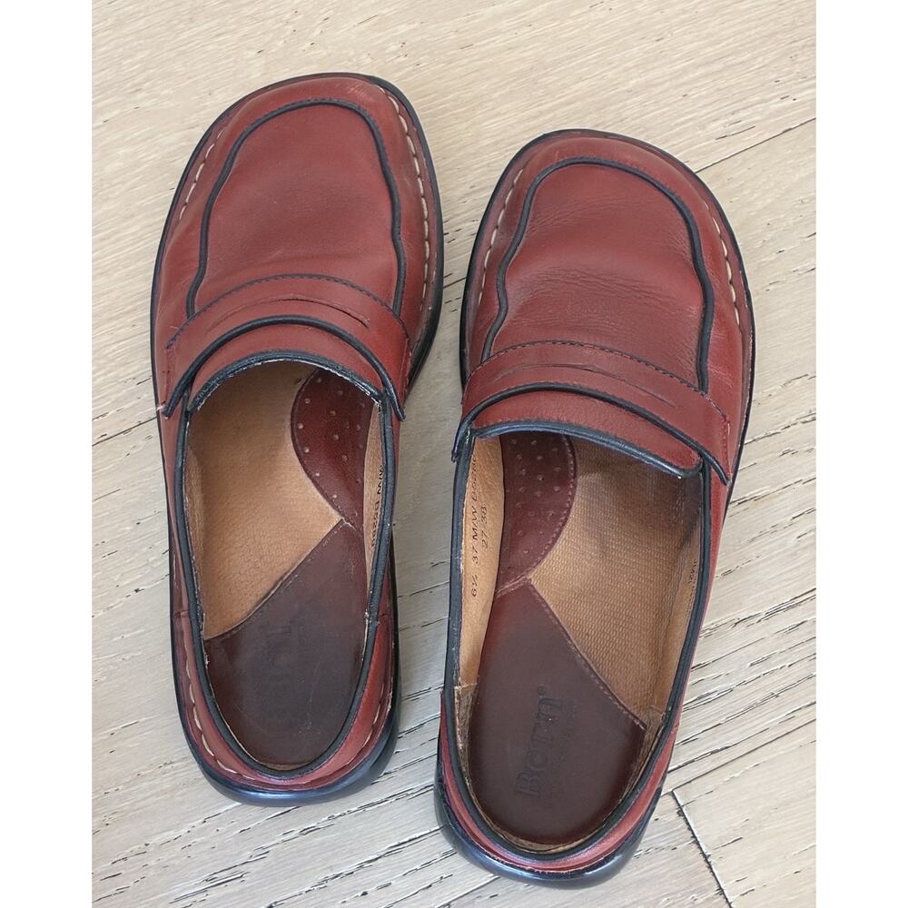 Born Women's Red Leather Casual Work Comfort Loafers Slip-On Size 6.5 Clogs - Picture 4 of 7